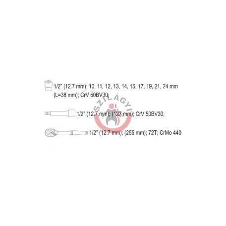 Dugókulcs készlet 1/2" 12 részes