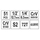 Dugókulcs készlet 51 részes 1/2", 1/4" CrV