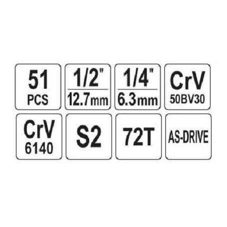 Dugókulcs készlet 51 részes 1/2", 1/4" CrV