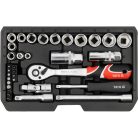 Racsnis dugókulcs készlet 34 részes 1/4" és 3/8"
