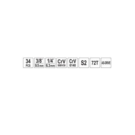 Racsnis dugókulcs készlet 34 részes 1/4" és 3/8"