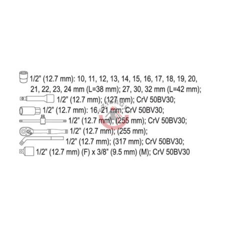 Dugókulcs készlet 1/2" 25 részes