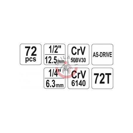 Dugókulcs készlet 1/4" 1/2" 72 részes