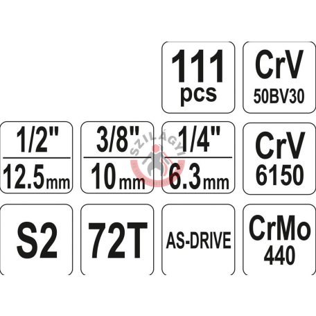 Dugókulcs készlet 1/4" 3/8" 1/2" 111 részes