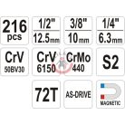 Dugókulcs készlet 1/4" 3/8" 1/2" 216 részes