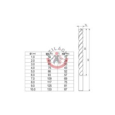 Fémcsigafúró készlet 10 részes 1-10 mm HSS Co