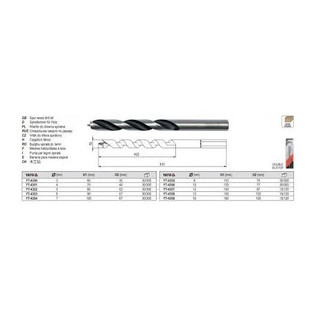Csigafúró fához 3x60mm hengeres