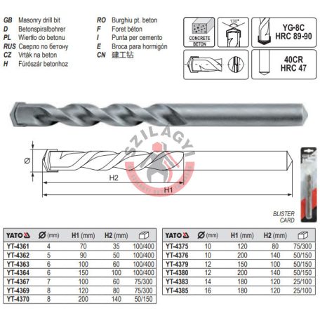 Kőzetfúró  6x150mm hengeres