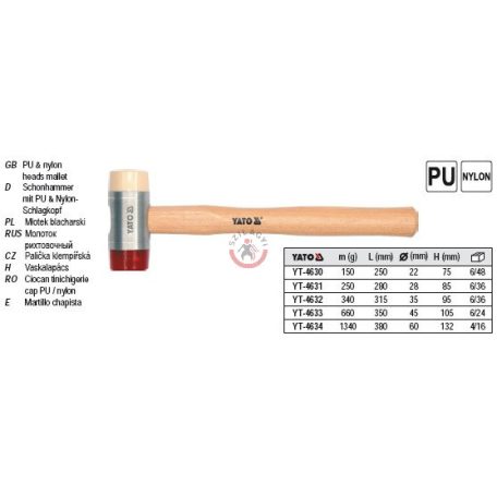 Illesztőkalapács 60mm PU/Nylon 1340g