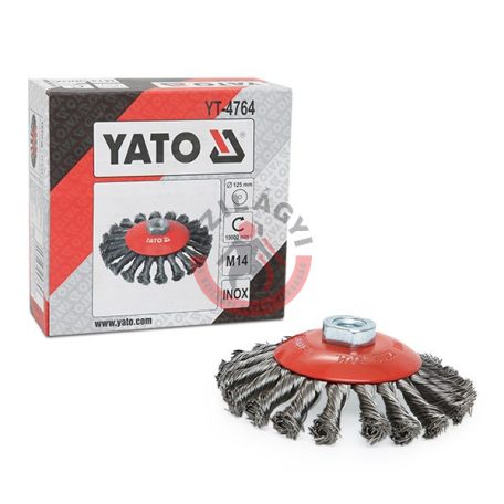 Tányérkefe rozsdamentes acél csavart 125mm M14