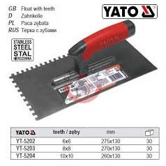 Fogazott glettvas 10x10mm 270x130mm