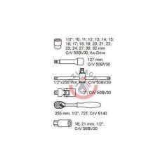   Fiókbetét 5530-hoz: 1/2" dugókulcs készlet 24 részes