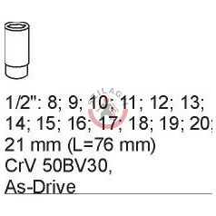   Fiókbetét 5530-hoz: 1/2" hosszított dugókulcs készlet 14 részes