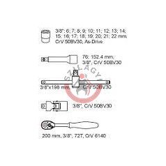   Fiókbetét 5530-hoz: 3/8" dugókulcs készlet 22 részes