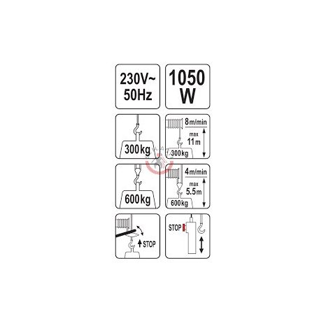 Elektromos csörlő 1050W 300kg/11m 600kg/5.5m