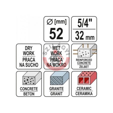 Gyémánt koronafúró betonhoz, átmérője 52 mm, hossza: 400 mm
