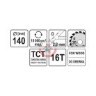 Körfűrésztárcsa (fa) 140x20x2,8mm T16