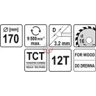 Körfűrésztárcsa (fa) 170x16x3,2mm T12