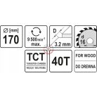 Körfűrésztárcsa (fa) 170x16x3,2mm T40