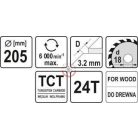 Körfűrésztárcsa (fa) 205x18x3,2mm T24