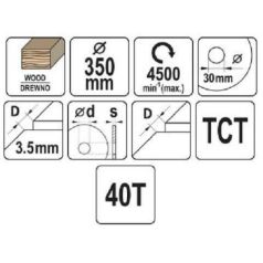 Fűrésztárcsa fához 350 x 30 x 2,5 mm / 40T