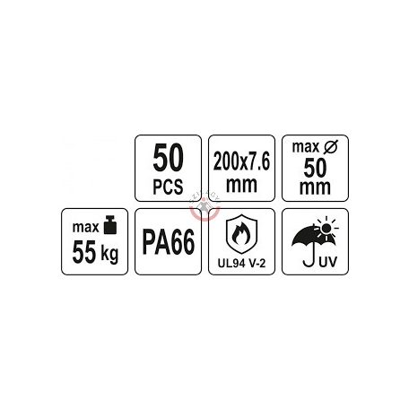 Kábelkötegelő 200x7,6 mm, fekete, 50 db/csomag