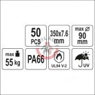 Kábelkötegelő 350x7,6 mm, fekete, 50 db/csomag