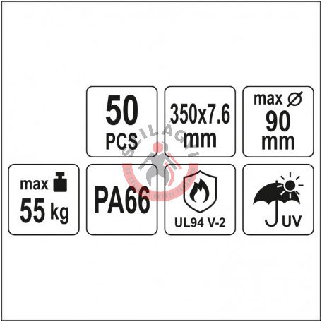 Kábelkötegelő 350x7,6 mm, fekete, 50 db/csomag