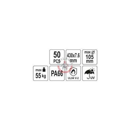 Kábelkötegelő 430x7,6 mm, fekete, 50 db/csomag