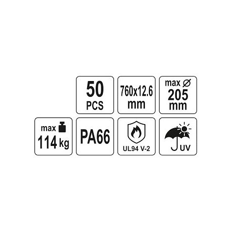 Kábelkötegelő 760x12,6 mm, fekete, 50 db/csomag