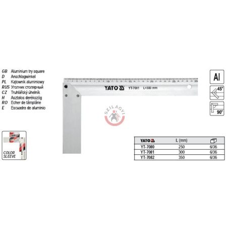 Asztalos derékszög aluminium 300mm