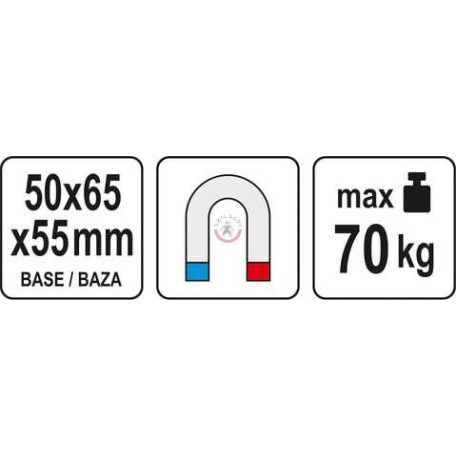 Mágneses állvány indikátor órához 50x65x55mm max 70 kg (YT-72450, YT-72453)