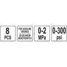 Kompressziós nyomásmérő készlet benzinmotorokhoz, 20 bar, 8 db