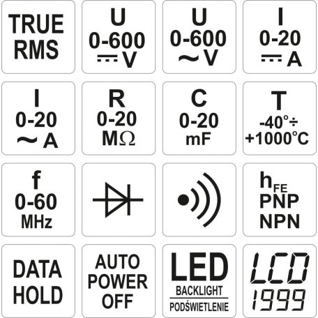 Digitális multiméter 0-600V / 0-20A / 0-20M?