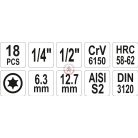 Rátűzőkulcs készlet TORX 1/4" 1/2" 18 részes