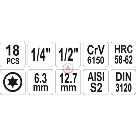 Rátűzőkulcs készlet TORX 1/4" 1/2" 18 részes