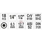 Rátűzőkulcs készlet IMBUSZ 1/4" 1/2" 18 részes