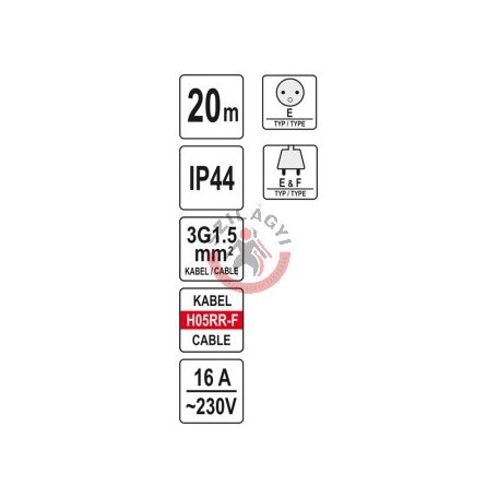 Hosszabító kábeldob 3x1,5 mm IP 44 20m