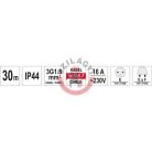 Hosszabító kábeldob 3x1,5 mm IP 44 30m