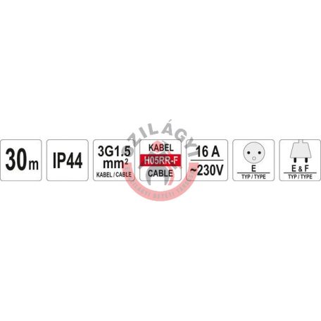 Hosszabító kábeldob 3x1,5 mm IP 44 30m