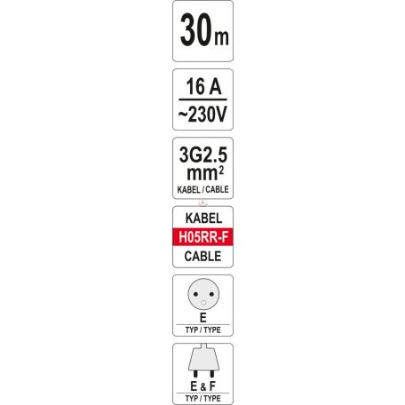 Hosszabító kábeldob 3x2,5 mm 30 m IP 44