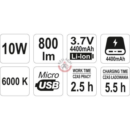 LED reflektor 10W tölthető 3.7V 4400mAh (Powerbank)