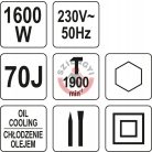 Elektromos bontókalapács Hex befogás 70J 1600W, +2 szár