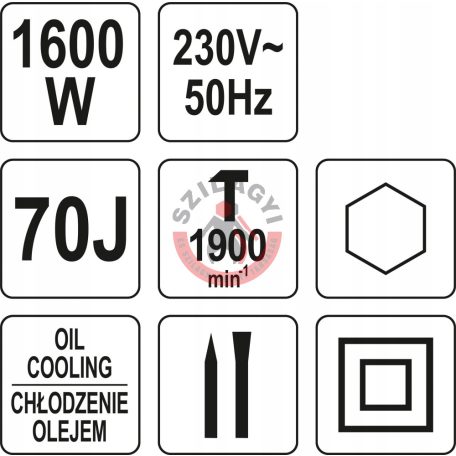 Elektromos bontókalapács Hex befogás 70J 1600W, +2 szár