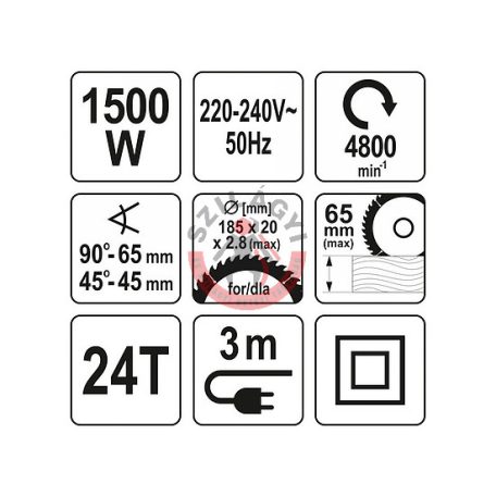 1500W kézi körfűrész 185mm tárcsa