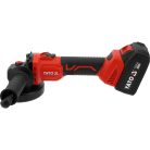 Akkumulátoros sarokcsiszoló szénkefementes 125 mm 18 V ( 4 Ah akku + 2 Ah töltő)