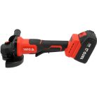 Akkumulátoros sarokcsiszoló szénkefementes 125 mm 18 V ( 2x4 Ah akku + töltő)