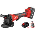 Akkumulátoros sarokcsiszoló szénkefementes 125 mm 18 V ( 2x4 Ah akku + töltő)