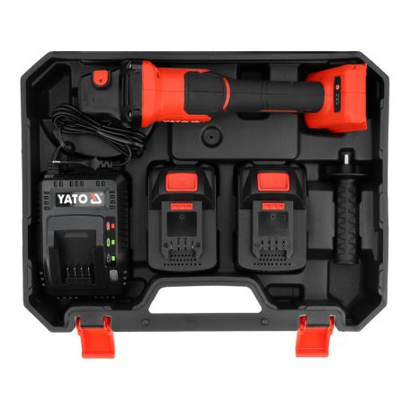Akkumulátoros sarokcsiszoló szénkefementes 125 mm 18 V ( 2x4 Ah akku + töltő)