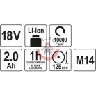 Akkus sarokcsiszoló 18 V Li-Ion 125mm 2,0Ah akku+töltő